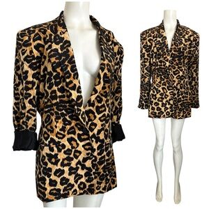 Vintage 90’s Nora Noh Oversized Silk Leopard One Button Blazer Sz 14 Large
